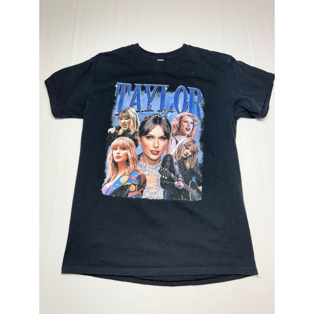 Taylor Swift Graphic T-Shirt Black Gildan Heavy Cotton Eras Tour Collage Medium
